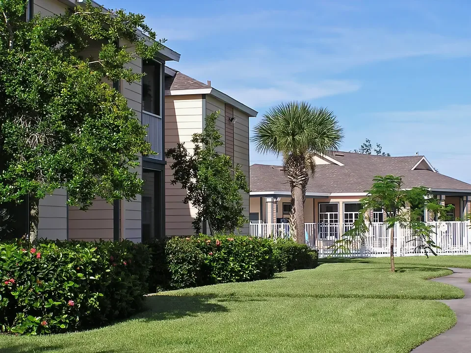 Apartment homes and the clubhouse at Indian River in Vero Beach, Florida.