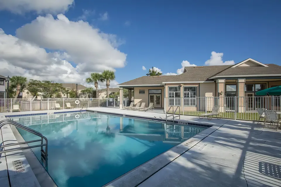 The community pool and clubhouse at Indian River in Vero Beach, Florida.