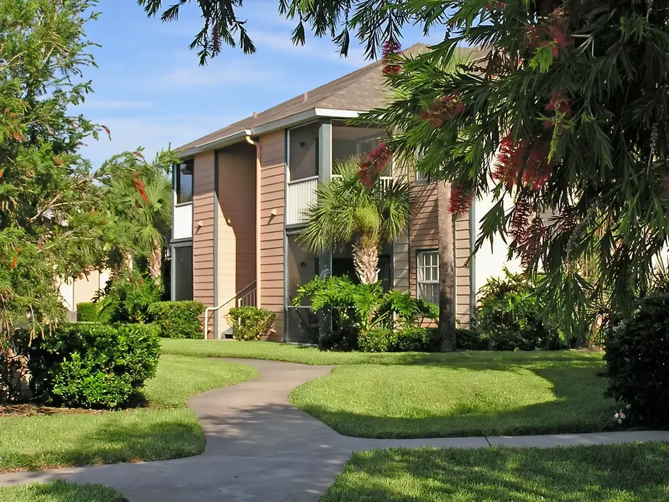 Landscaped apartment grounds at Indian River in Vero Beach, Florida.