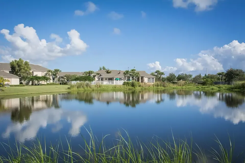 The lake and apartment homes at Indian River in Vero Beach, Florida.
